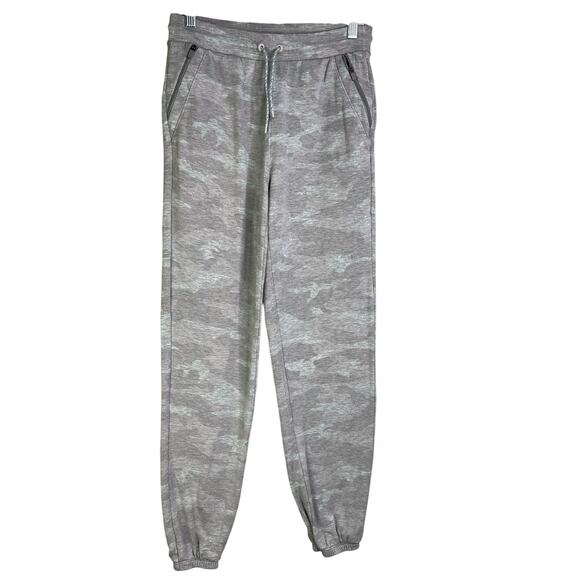 Athleta Girl Warm Up Jogger 14 Heather Gray Camo Drawstring Sweatpant Zip Pocket - Picture 1 of 10